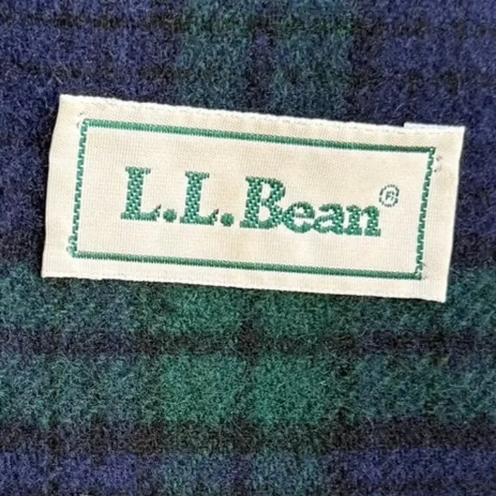 L.L.Bean Wool Blend Plaid Scarf Green Blue Tartan Made in Italy 50